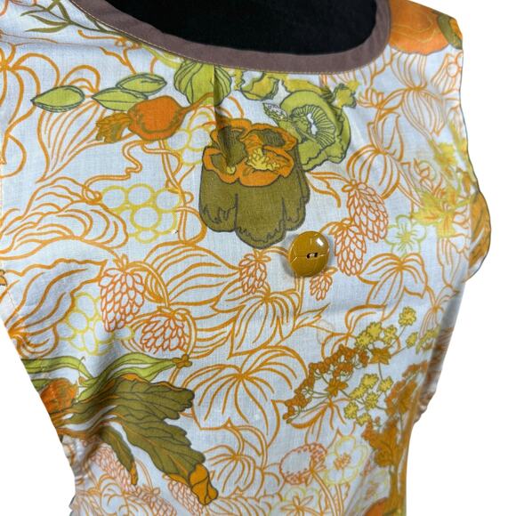 Vintage 1970s Harvest Vegetable Print Bib Apron Gold Green Orange Retro Kitchen - Picture 4 of 4